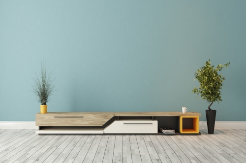 Modern,Tv,Stand,Design,With,Blue,Wall,In,The,Room