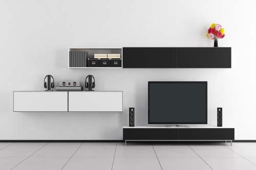 Black,And,White,Room,With,Tv,Unit,And,Home,Cinema