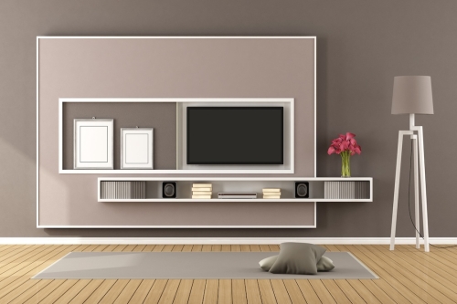 Brown,Living,Room,With,Wall,Unit,And,Television,Set,-